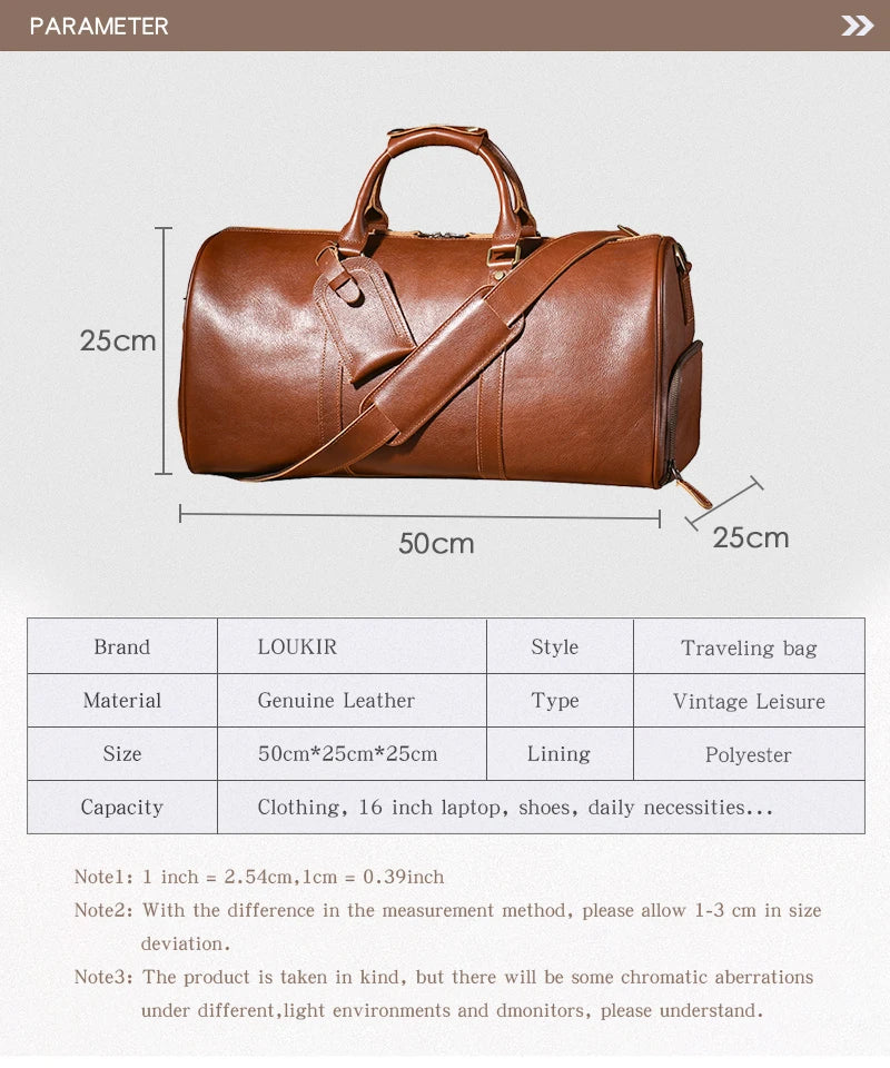 LUOKIR High Quality Men's Travel Bag Genuine Leather Luxury Luggage Bag Women's Weekend Duffle Bag Vintage Business Handbag