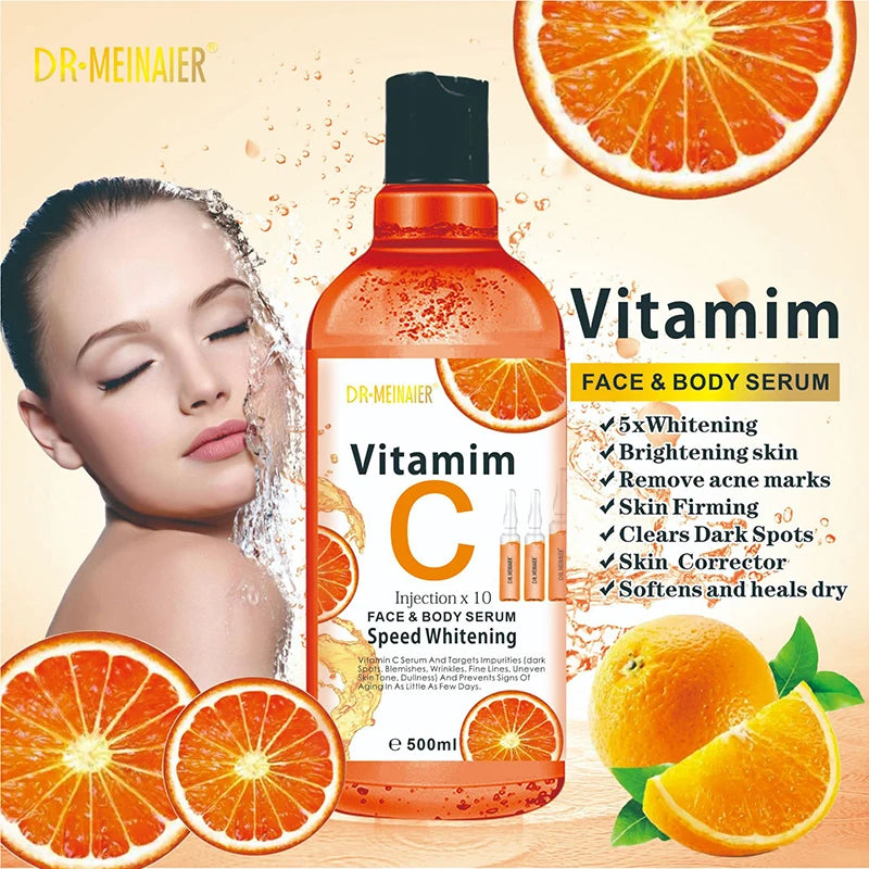 500ml AHA Hyaluronic Vitamin C Arbutin Face Body Serum Dark Spots Corrector Whitening Moisturizing Shrink Pores Repair Skin Care