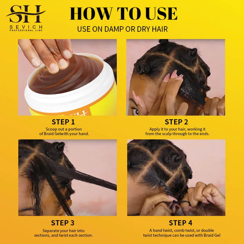 African Biotin Braid gel 100g Edges Control Twist Gel Tames Frizz & Edges Jojoba Oil Styling Braiding Gel Anti Hair Loss Wax,Loc