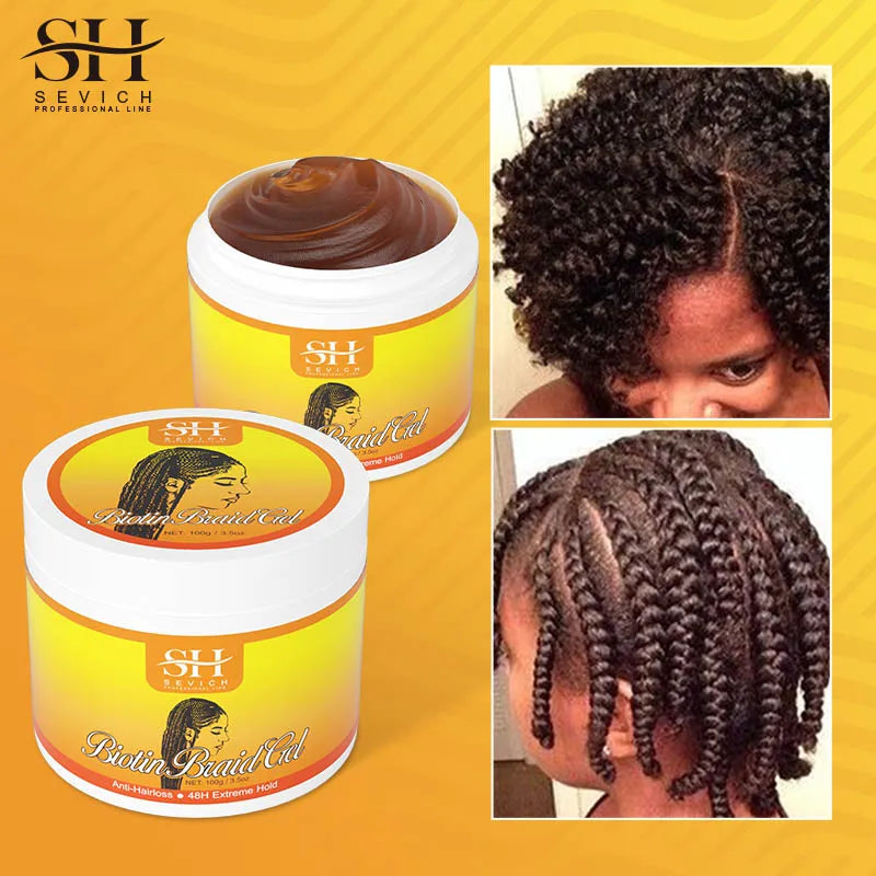 African Biotin Braid gel 100g Edges Control Twist Gel Tames Frizz & Edges Jojoba Oil Styling Braiding Gel Anti Hair Loss Wax,Loc