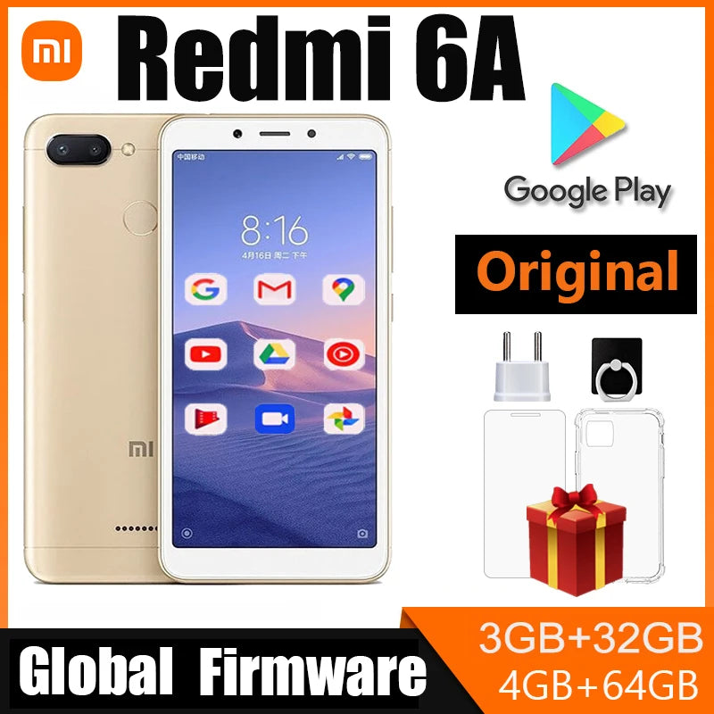 Xiaomi Redmi 6A Smartphone 5.45'' Full Screen AI Face Helio A22 Processor google play used phone