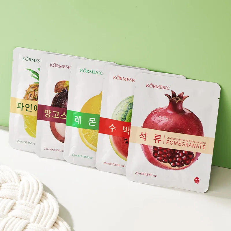5pcs Kormesic Fruit-Infused Hydrating Face Mask Moisturizing Nourishing Hydrating Facial Skin Care Products