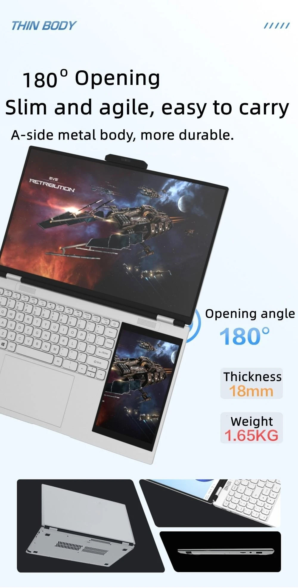 New Arrivals 12th Generation Intel N100 Dual Screen Laptop Gaming Laptop 15.6inch 2K LCD+7inch IPS Touch Screen PC Portable