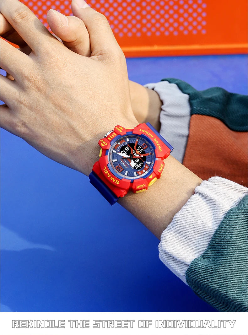 SMAEL Sport Watch for Men Waterproof Wristwatches Student Dual Display Digital Multi-function Stopwatch Clocks 8065 Male Watches