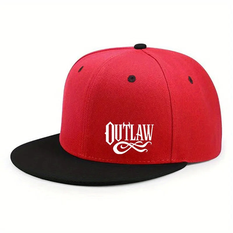 Unisex OUTLAW Printed Adjustable Baseball Cap Men's and Women's Flat-brimmed Cap, Urban Street Style, Outdoor Activity Cap