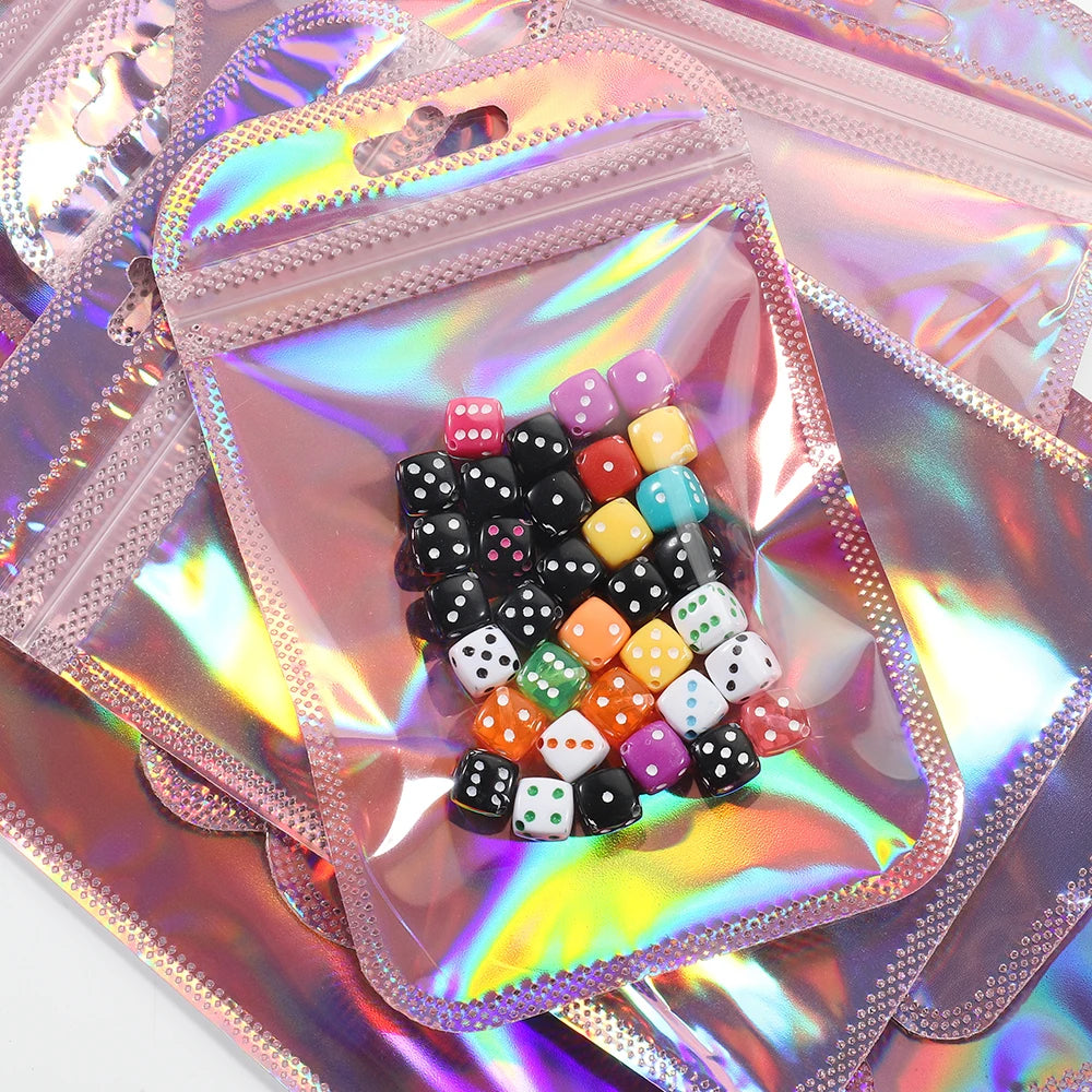 50pcs Iridescent Self Sealing Bags Pink Laser Plastic Pouches Resealable Zip Lock Packaging for Jewelry Display Retail Bags