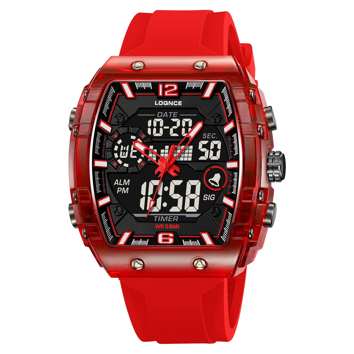 LOQNCE Sports Watches Fashion Men Watches 50m Waterproof Rectangle LED Big Dial Display Digital Watches LED Wristwatches Men