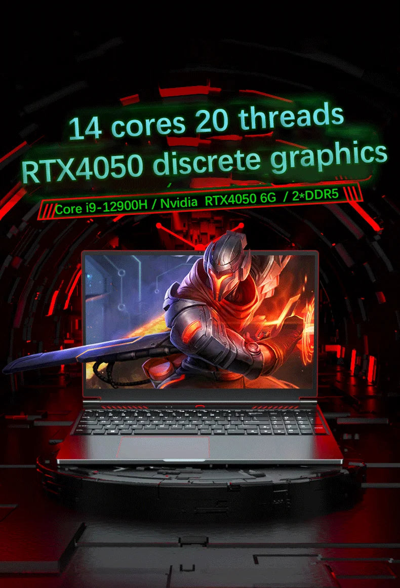 16.1 Inch Gaming Laptop Computer RTX4050 6G Intel Core i9-13900H i5-12450H windows11 por Max 64GB 2*DDR5 2*M.2 NVME 4TB SSD WiFi