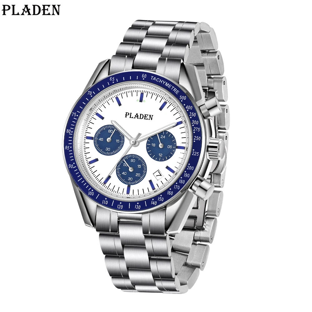 PLADEN New Arrival Luxury Watch For Men Fashion Stainless Steel Chronograph Quartz Wristwatch Business Sport Waterproof Watches