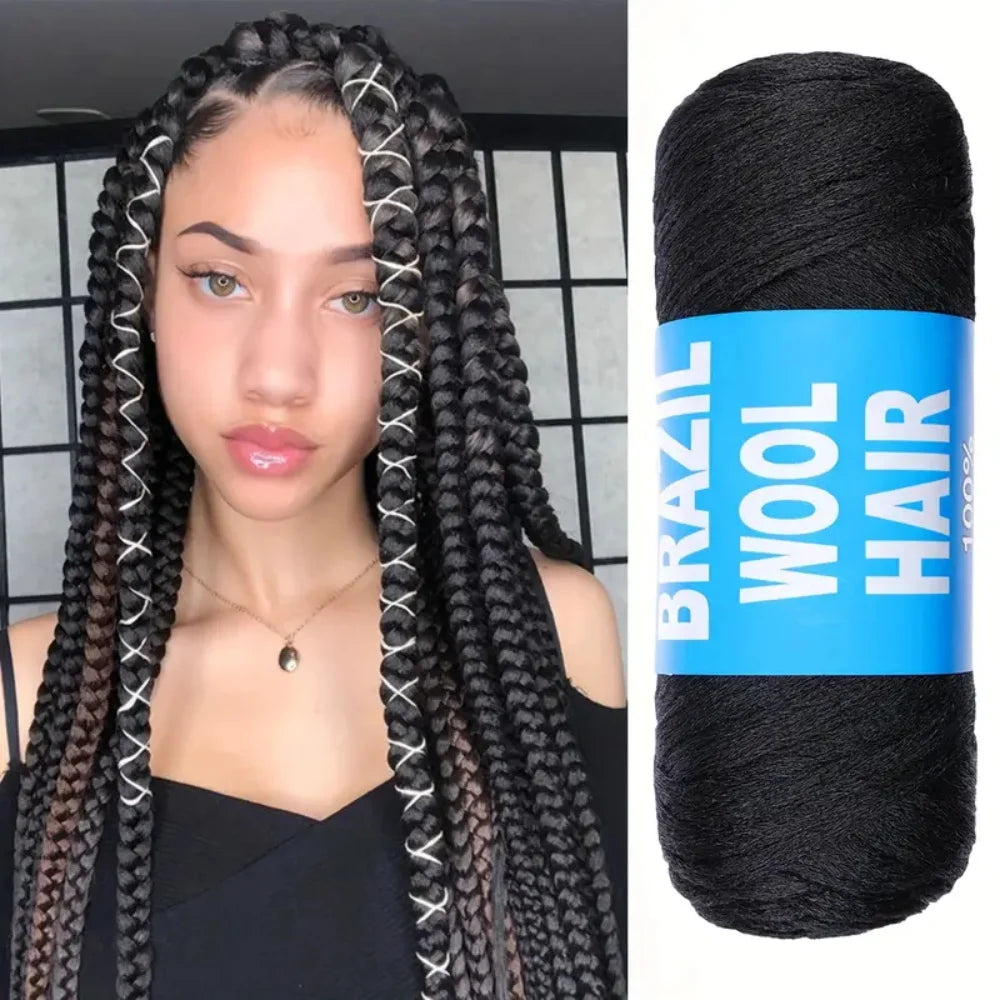 2/3/5/12pc Brazilian Wool Hair Synthetic Crochet Hair Extensions for Women African Hair Yarn for Natural Black, Jumbo Braids 