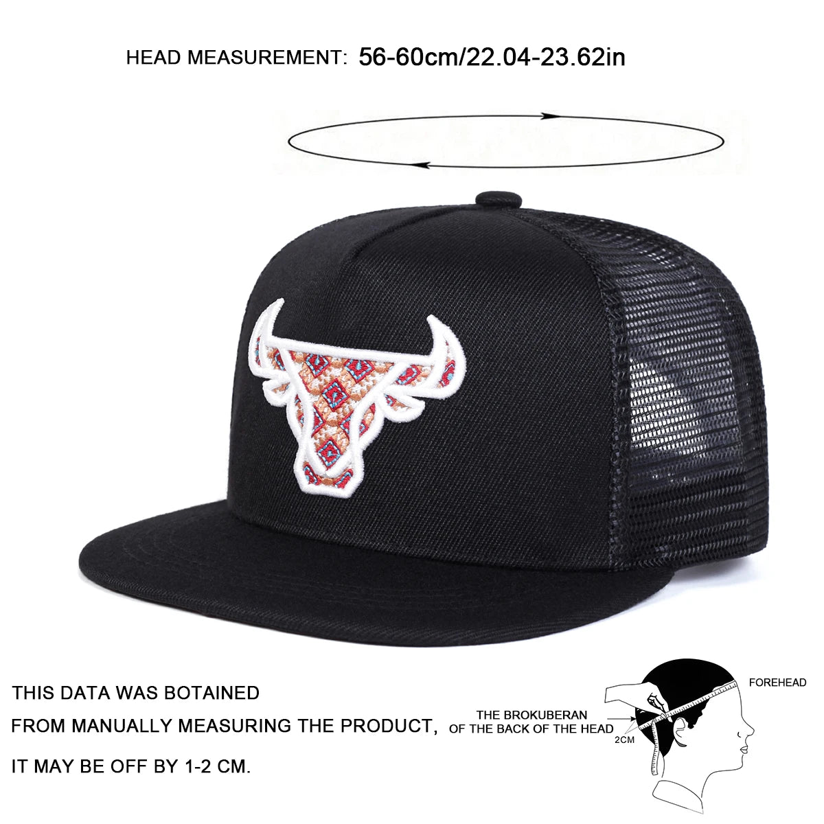 Unisex Ox Head Embroidery Hip-hop Net Hats Spring Summer Outdoor Adjustable Casual Baseball Caps Sunscreen Hat Cap