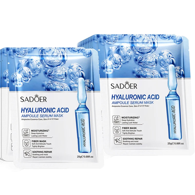 10pcs SADOER 24K Gold Vitamin C Hyaluronic Acid Face Mask Facial Moisturizing Firming Hydrating Facial Masks Skin Care Products