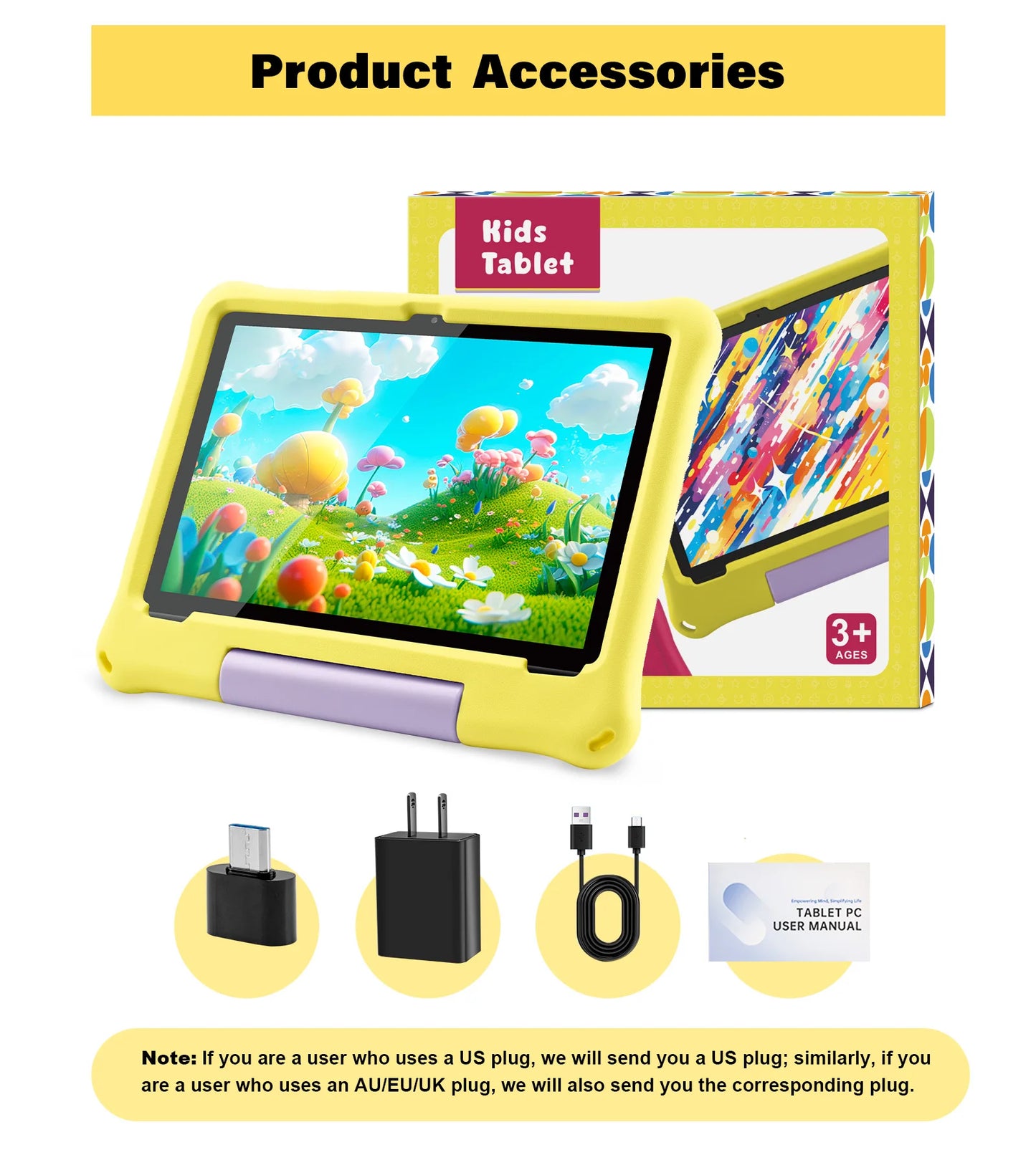 ANRY 10.1 inch Kids Android 15 Tablet 8GB (4+4GB) RAM 64GB ROM 5000Mah Octa-core 5G Wifi Children's Learning Educational Tablets