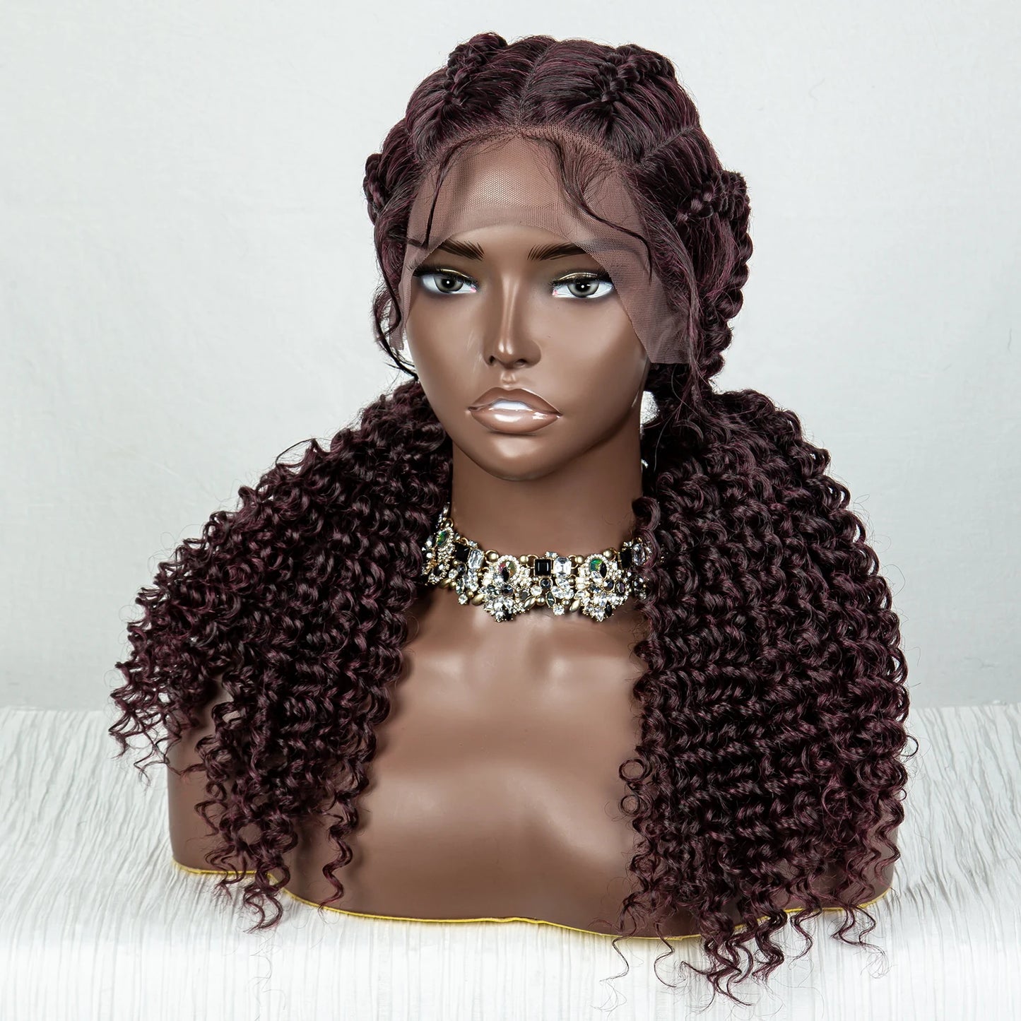 22inch Cornrow Braided Wigs Synthetic Lace Front Braids Wigs with Baby Hair 2 Curly Ponytail Braided Wigs for Black Women