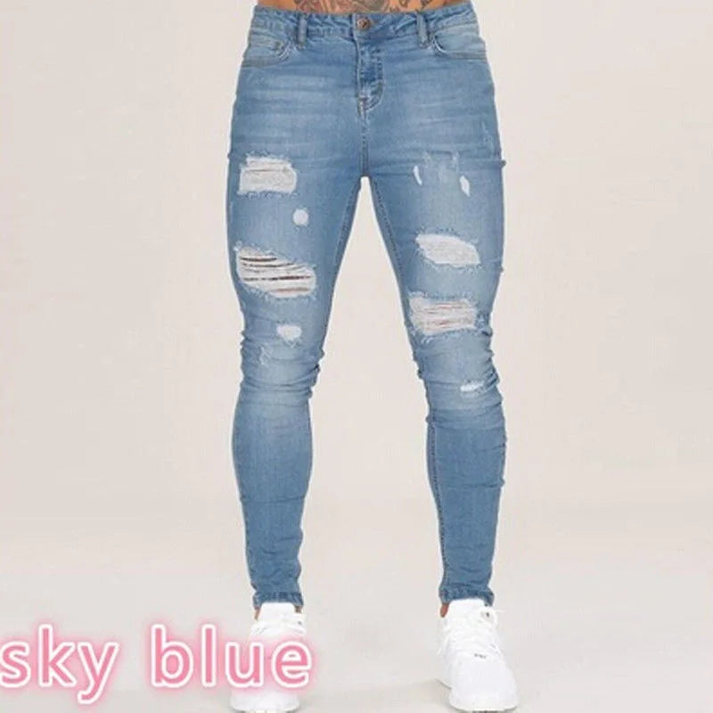 2024 Men Jeans Solid Pockets Stretch Denim Straight Pants Spring Summer Business Casual Trousers Daily Streetwear Men's Clothing