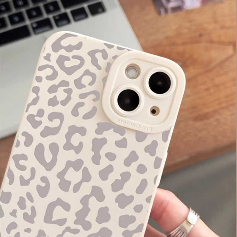 Animal Minimalist Gray Leopard Print Phone Case For iPhone 17 16 15 14 Pro Max 13 12 11 XS X XR 7 8 Plus Shockproof Bumper Cover