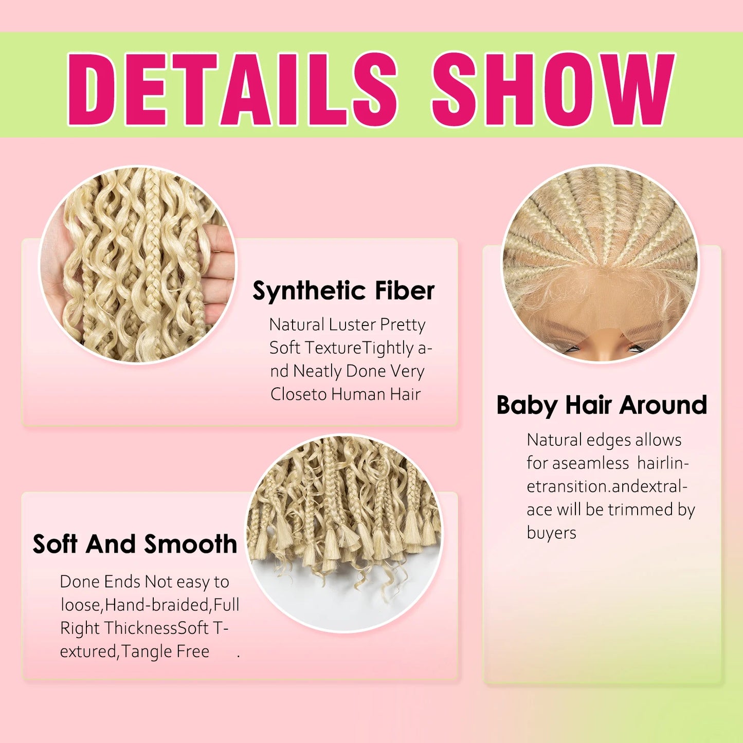 20inch Synthetic Cornrow Braided Wigs Half Braids Half Bohemian Wig 613# for Black Women Knotless Fashion Wig Sytlish