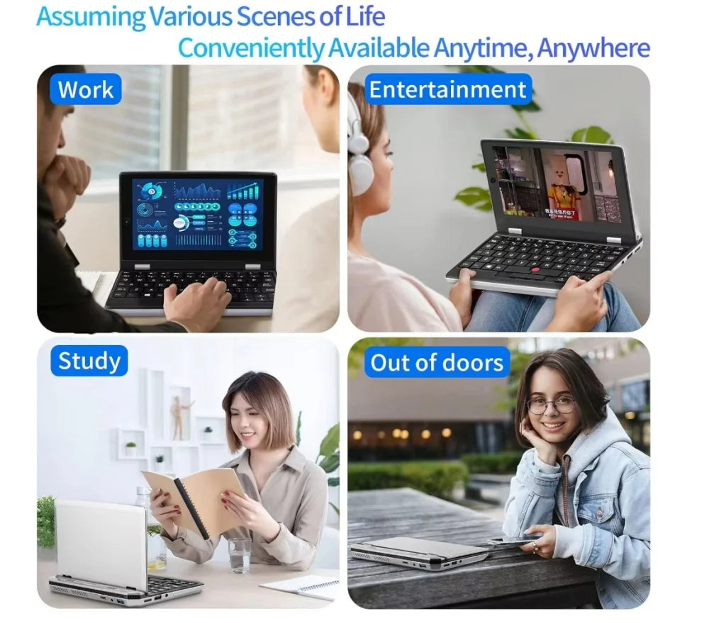 7 Inch Mini Laptop Intel N95 Notebook Touch Screen Portable Netbook Windows 11 Mini PC Micro Computer Bluetooth 4.2 16GB 1TB