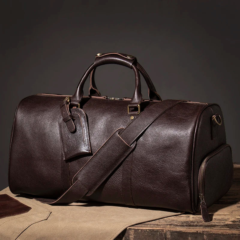 LUOKIR High Quality Men's Travel Bag Genuine Leather Luxury Luggage Bag Women's Weekend Duffle Bag Vintage Business Handbag