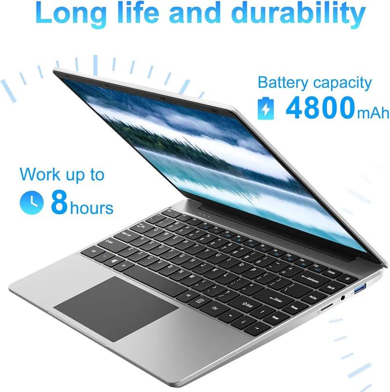 14 Inch Laptop PC 12GB LPDDR4 RAM 256GB SSD ROM 1080p FHD IPS Screen Windows 11 Computer with Celeron 4-Core Processor WIFI