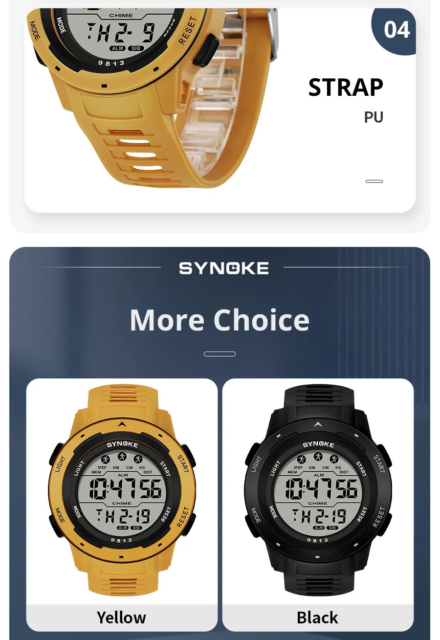 Upgrade Movement Digital Watches For Men Waterproof 50M SYNOKE 9813 Sports Watch Men Big screen Easy to Read reloj hombre