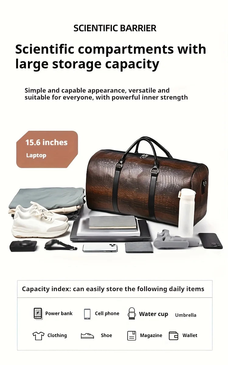 Large Capacity Retro Crocodile-Textured Travel Duffel Bag - Durable Vacation Luggage, Versatile Gift for Men & Women