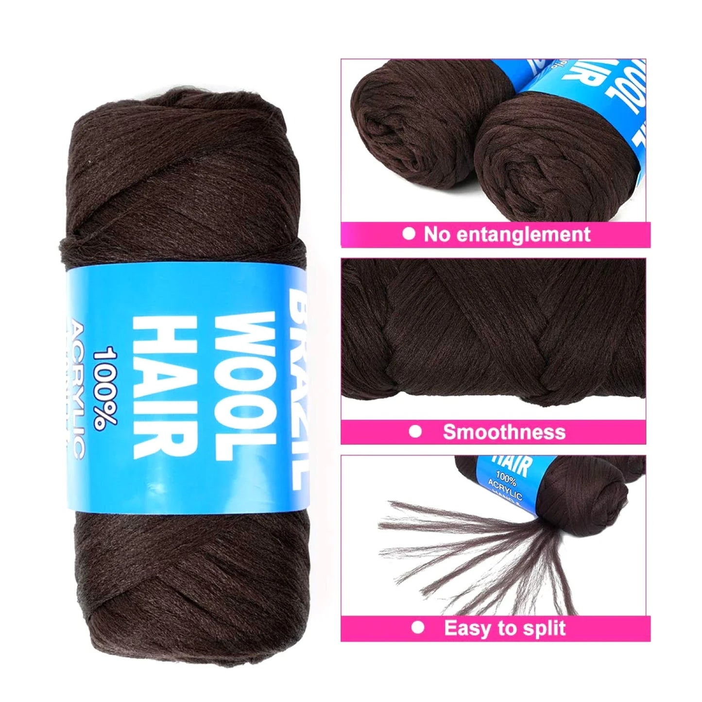 70g/ball Brazilian Wool Hair Yarn for Braiding Synthetic Artificial Senegalese Twisting Wig Hair Attachment Knitting Salon