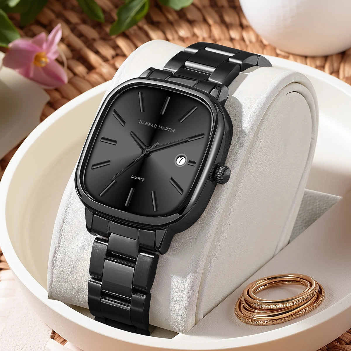 Japanese Movement Square Fashion Stainless Steel Strap Original Business Style Silver Black Waterproof 3Bar Quartz Watch for Men