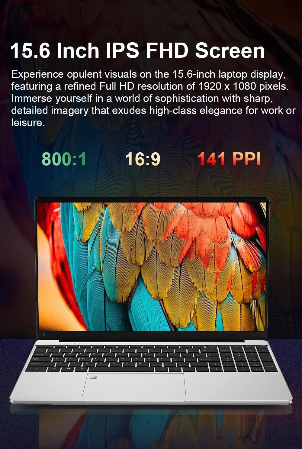 15.6 inch Laptop Computer Intel Celeron N4000 Notebook PC Fingerprint Unlock Windows 11 Pro 16GB RAM 1TB SSD 1920*1080P Laptops