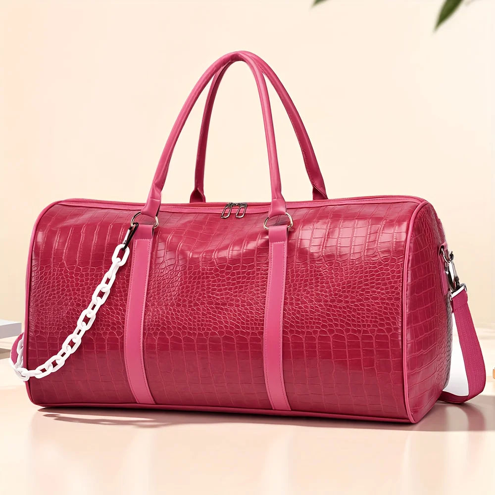 Large Capacity Retro Crocodile-Textured Duffel Bag with Adjustable Shoulder Strap, Stylish Gym, Weekender & Overnight Bag