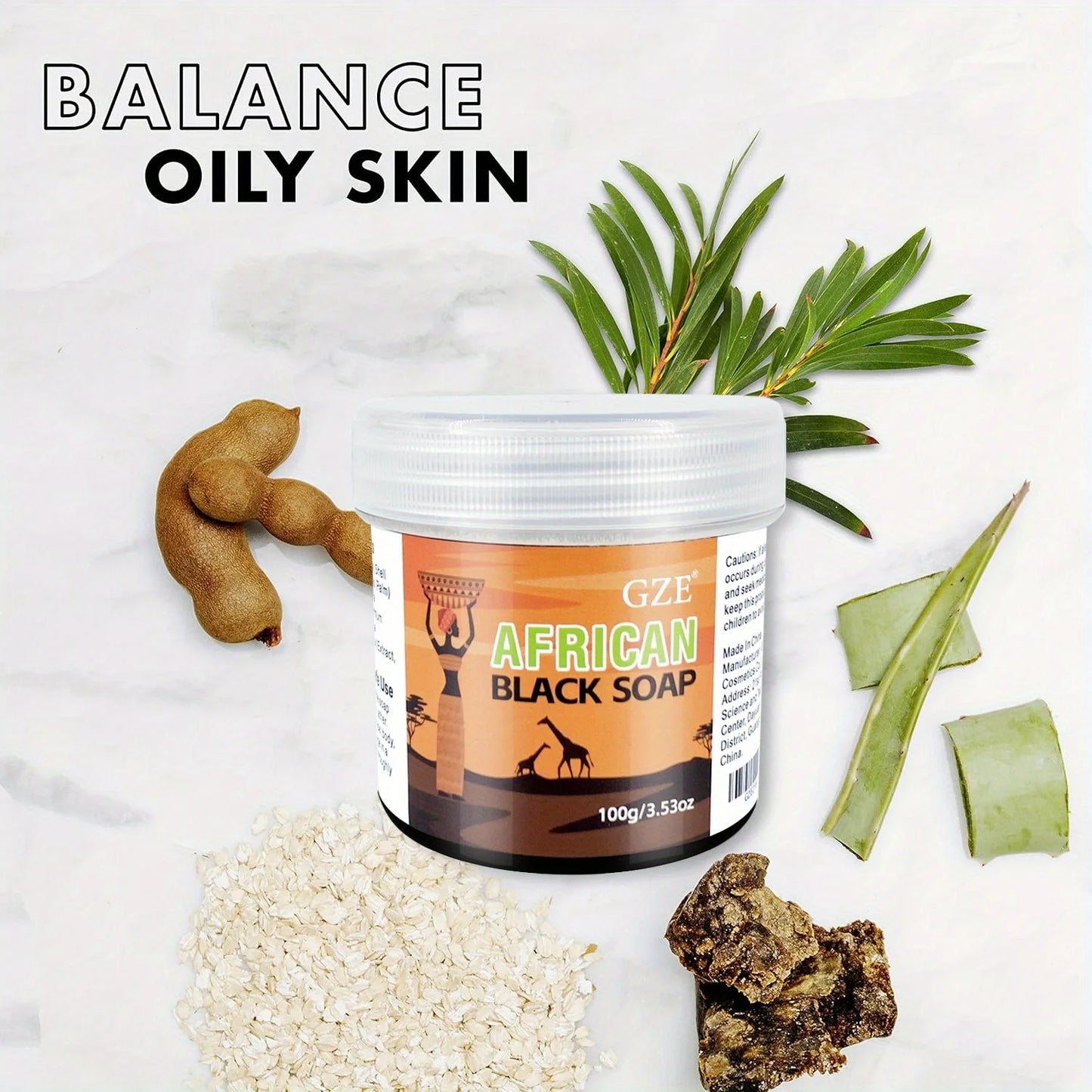 2 Pack GZE African Black Soap 3-in-1 Face, Hair, and Body Cleanser - Deeply Cleanses and Moisturizes Skin and Hair - Handmade