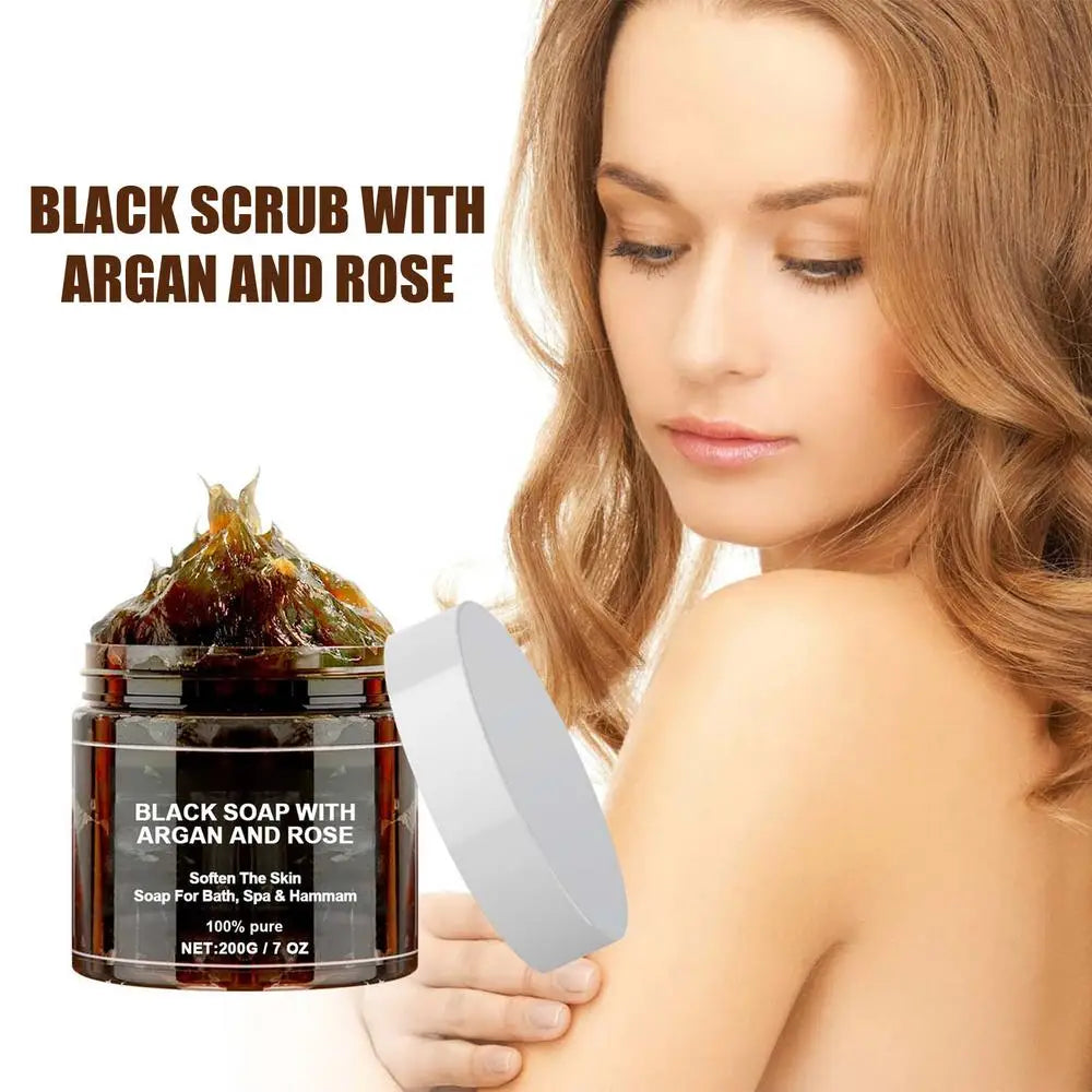 1pcs Black Beldi Soap With Argan And Rose 200g Morocco Black Beldi Soap Moisturizing Body Remove Acne Skin Care