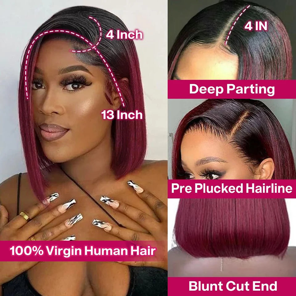 1B 99j Straight Bob Lace Front Wig Ombre TB 27 Honey Blonde HD Lace Wig Human Hair Wigs Glueless Bunrgundy Colored Short Bob Wig