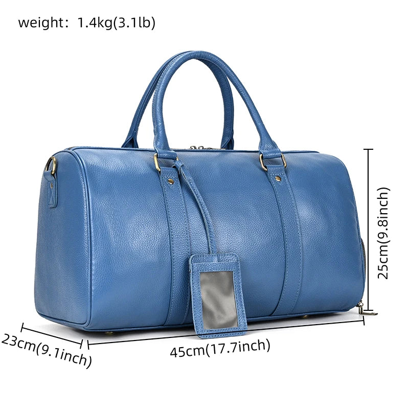 Natural Cowskin Travel Bags Waterproof Men's Leather Overnight Bag Handbag For Plane Luggage Men Male Weekend Bag Business 55cm
