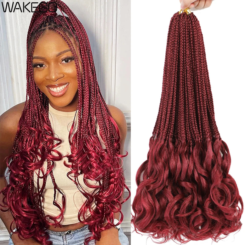 14 18 24 Inch French Curl Box Braids Crochet Hair Ombre Brown to Blonde Prelooped Synthetic French Curls Braiding Hair for Women