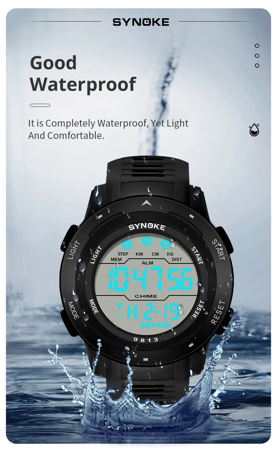 Upgrade Movement Digital Watches For Men Waterproof 50M SYNOKE 9813 Sports Watch Men Big screen Easy to Read reloj hombre