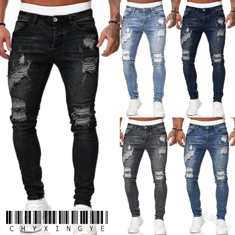 2024 Men Jeans Solid Pockets Stretch Denim Straight Pants Spring Summer Business Casual Trousers Daily Streetwear Men's Clothing