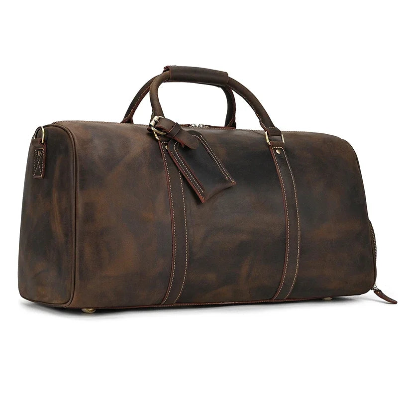 Custom Name Mens Leather Travel Duffle Bag Cow Leather Men's Weekender Bags Real Cowskin Leather Handbags For Travelling Outdoor