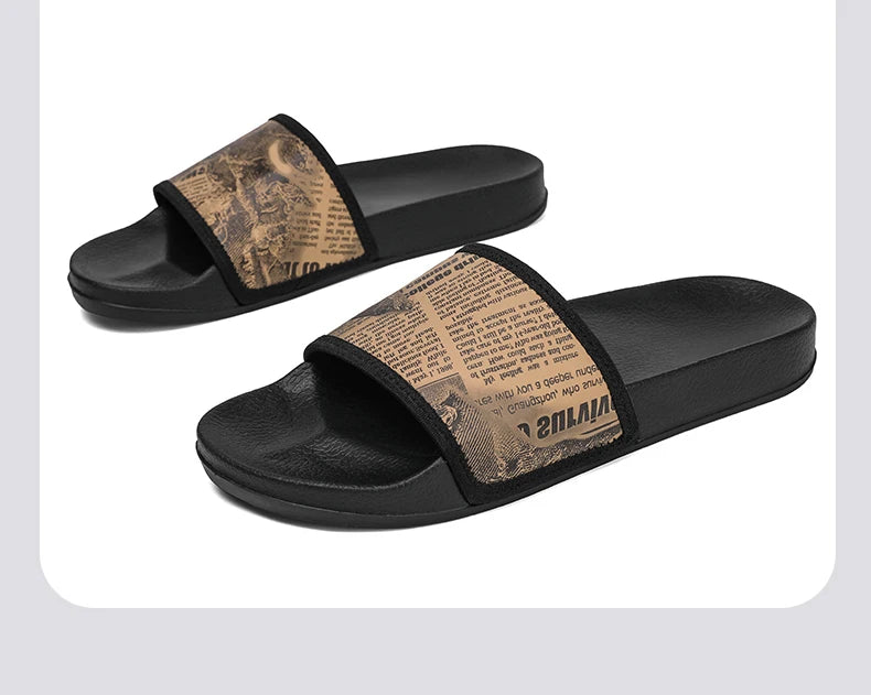 Mens Slides Fashion Summer Luxury Slippers Cushion Beach Solid Slides Indoor Bathroom Anti Slip House Male Sandals