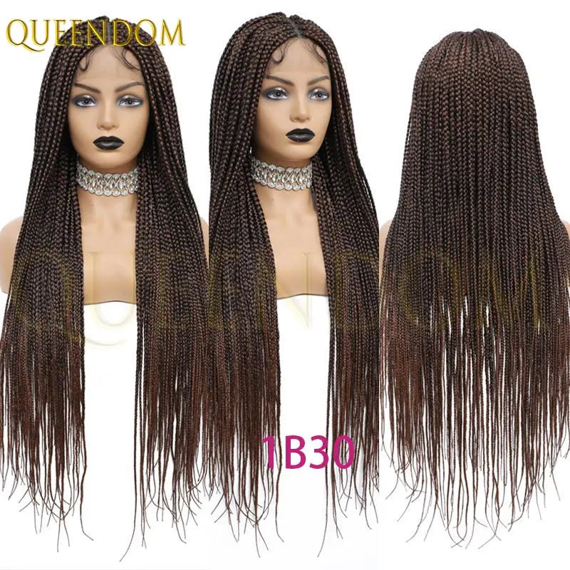 36'' Blonde Synthetic Long Cornrows Box Braided Full Lace Front Wig for Black Women Straight Lace Front Braiding Hair Wig