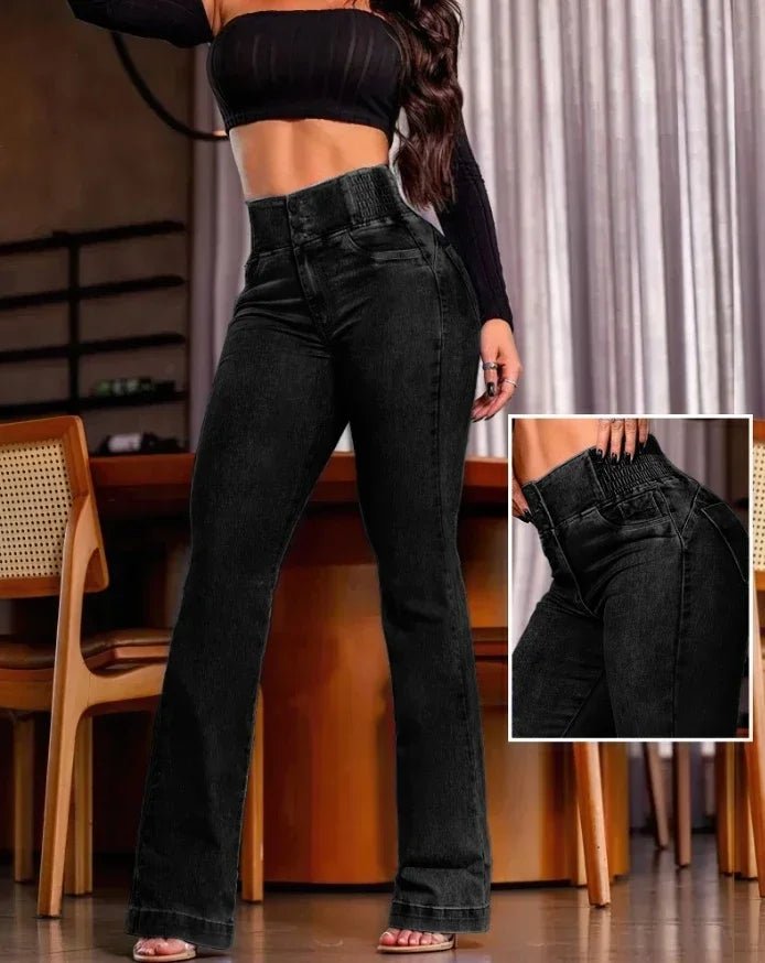 ALLUKASA 2025 autumn winter Elegant High Waist Button Front Casual Female Jeans Sexy Fashion Back Shirred Trouser Bottom - The Discount Plug