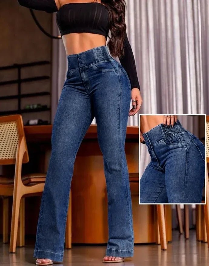ALLUKASA 2025 autumn winter Elegant High Waist Button Front Casual Female Jeans Sexy Fashion Back Shirred Trouser Bottom - The Discount Plug