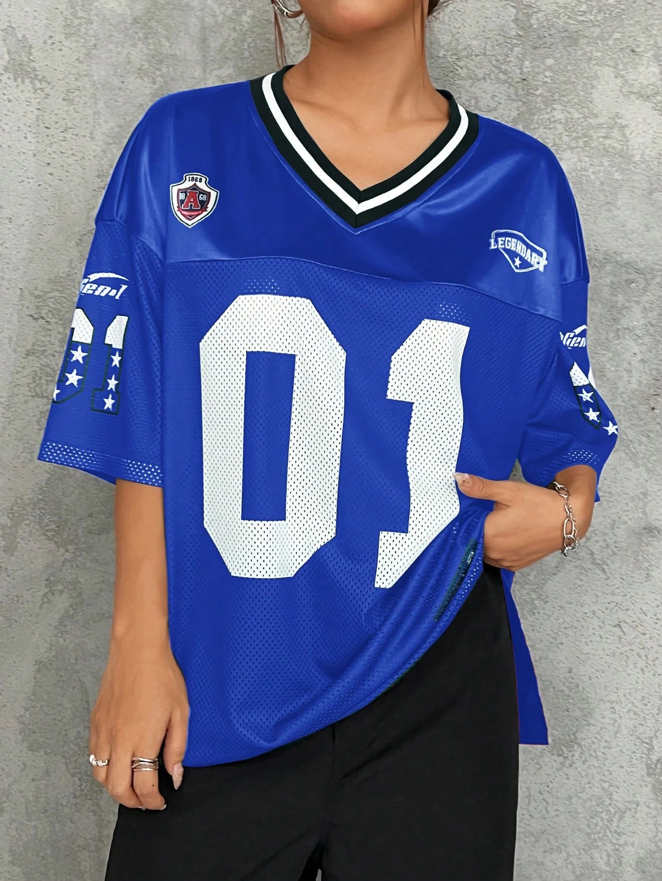 American Sports Fashion V - Neck T-Shirt Street Y2K Hip - Hop Jersey Women's Loose Breathable Quick Drying Casual Versatile Top - The Discount Plug