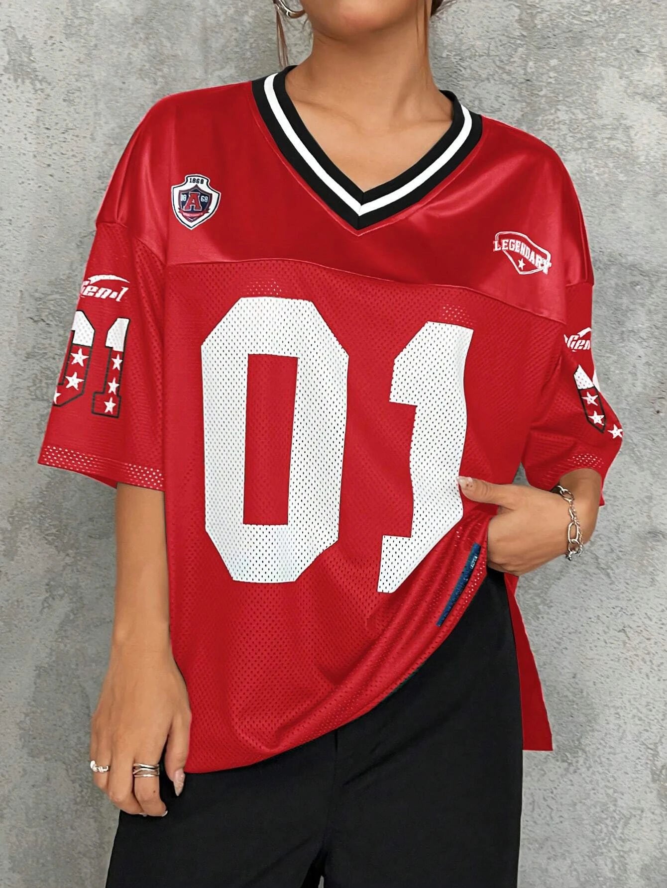 American Sports Fashion V - Neck T-Shirt Street Y2K Hip - Hop Jersey Women's Loose Breathable Quick Drying Casual Versatile Top - The Discount Plug