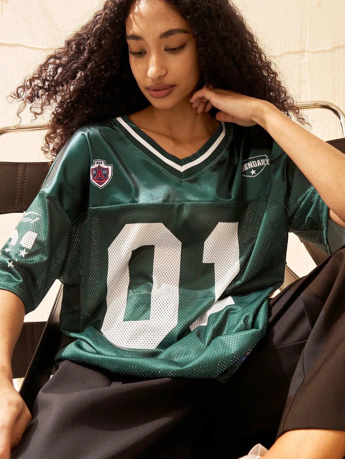 American Sports Fashion V - Neck T-Shirt Street Y2K Hip - Hop Jersey Women's Loose Breathable Quick Drying Casual Versatile Top - The Discount Plug