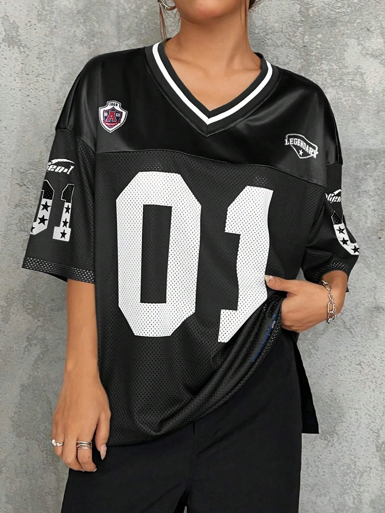 American Sports Fashion V - Neck T-Shirt Street Y2K Hip - Hop Jersey Women's Loose Breathable Quick Drying Casual Versatile Top - The Discount Plug