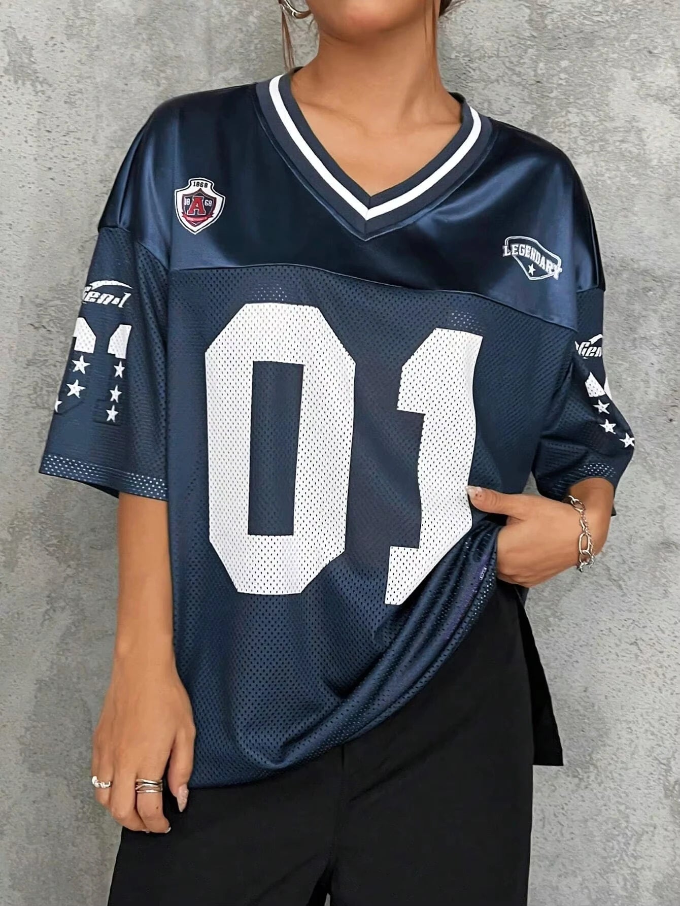 American Sportswear Fashion V - neck T-shirt And Sweatshirt For Women Loose Quick - drying Casual And Versatile Hip - hop Street Top - The Discount Plug