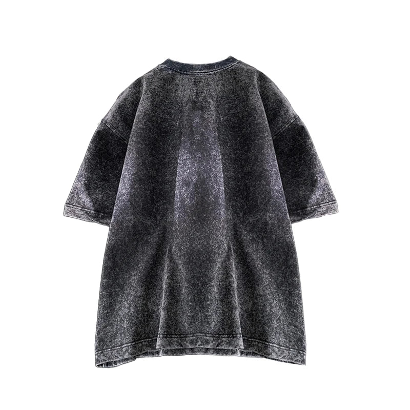 Bamboo Leaf Pattern Short Sleeve Heavy Fabric Acid Washed Men's T-shirt Men Woman Streetwear Oversized Loose Tops Summer Tees - The Discount Plug