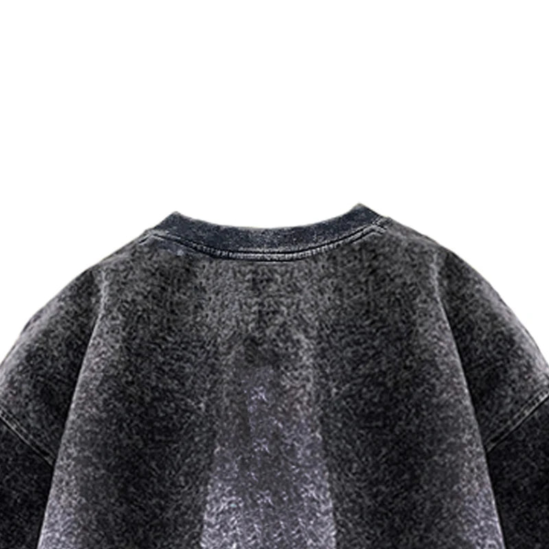 Bamboo Leaf Pattern Short Sleeve Heavy Fabric Acid Washed Men's T-shirt Men Woman Streetwear Oversized Loose Tops Summer Tees - The Discount Plug