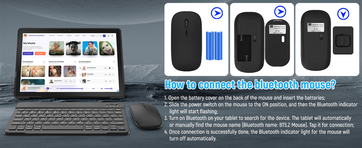 URAO A10L Android 14 Tablet 10.1-inch 12GB RAM 64GB ROM Octa-Core 5G WiFi with Keyboard Mouse Touch Pen Headset Case Tablet Kit